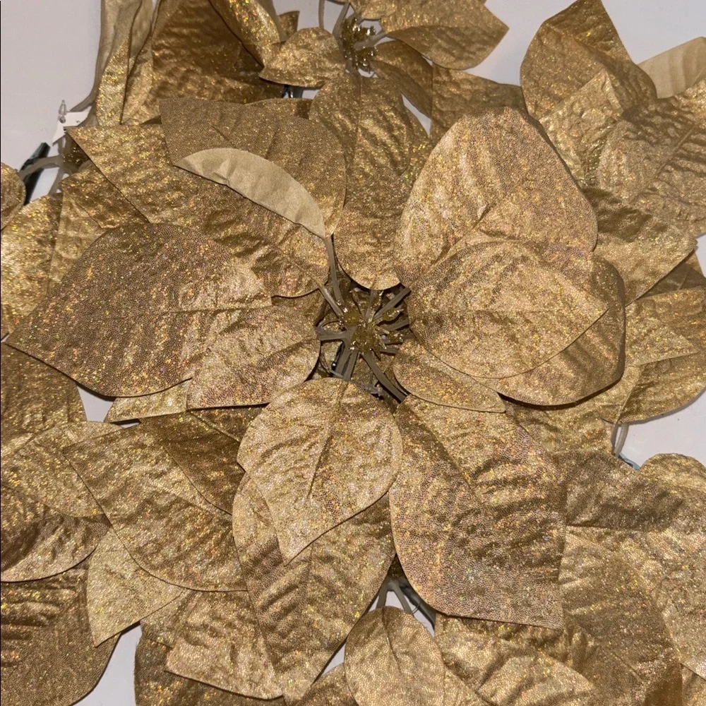 Gold Glitter Poinsettia Clips Set of 8 Gold Poinsettia Christmas Clip 11” NWOT
